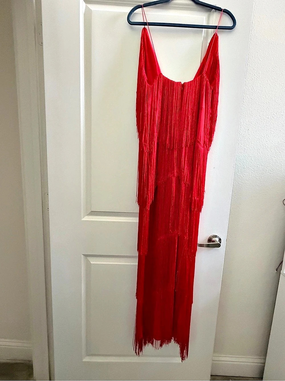 MESHKI Red Fringe Maxi Jumpsuit Like New